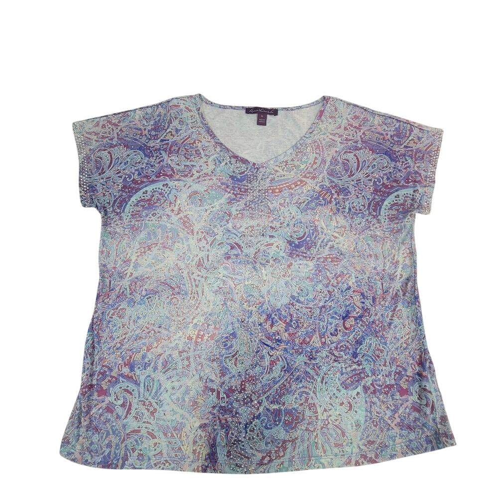 Gloria Vanderbilt Xl Purple Studded Paisley Short Sleeve Shirt